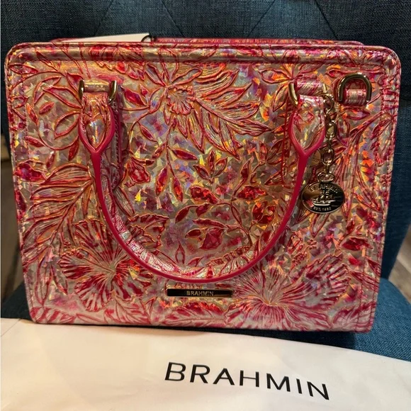 Brahmin Cami Coral Snapdragon Lokelani Vibrant Pink Embossed Floral Bag - Picture 1 of 8